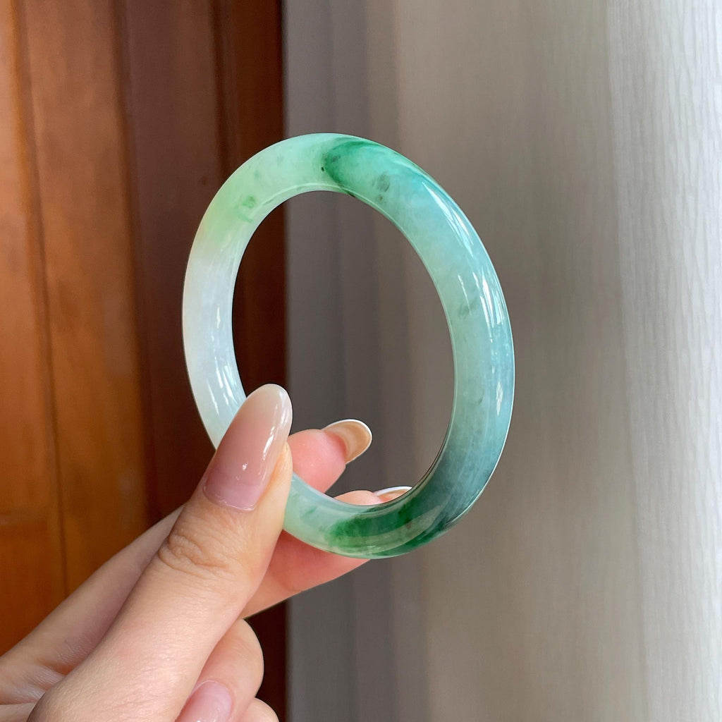 糯冰飘花翡翠圆条手镯（53.5mm)（yc416490）