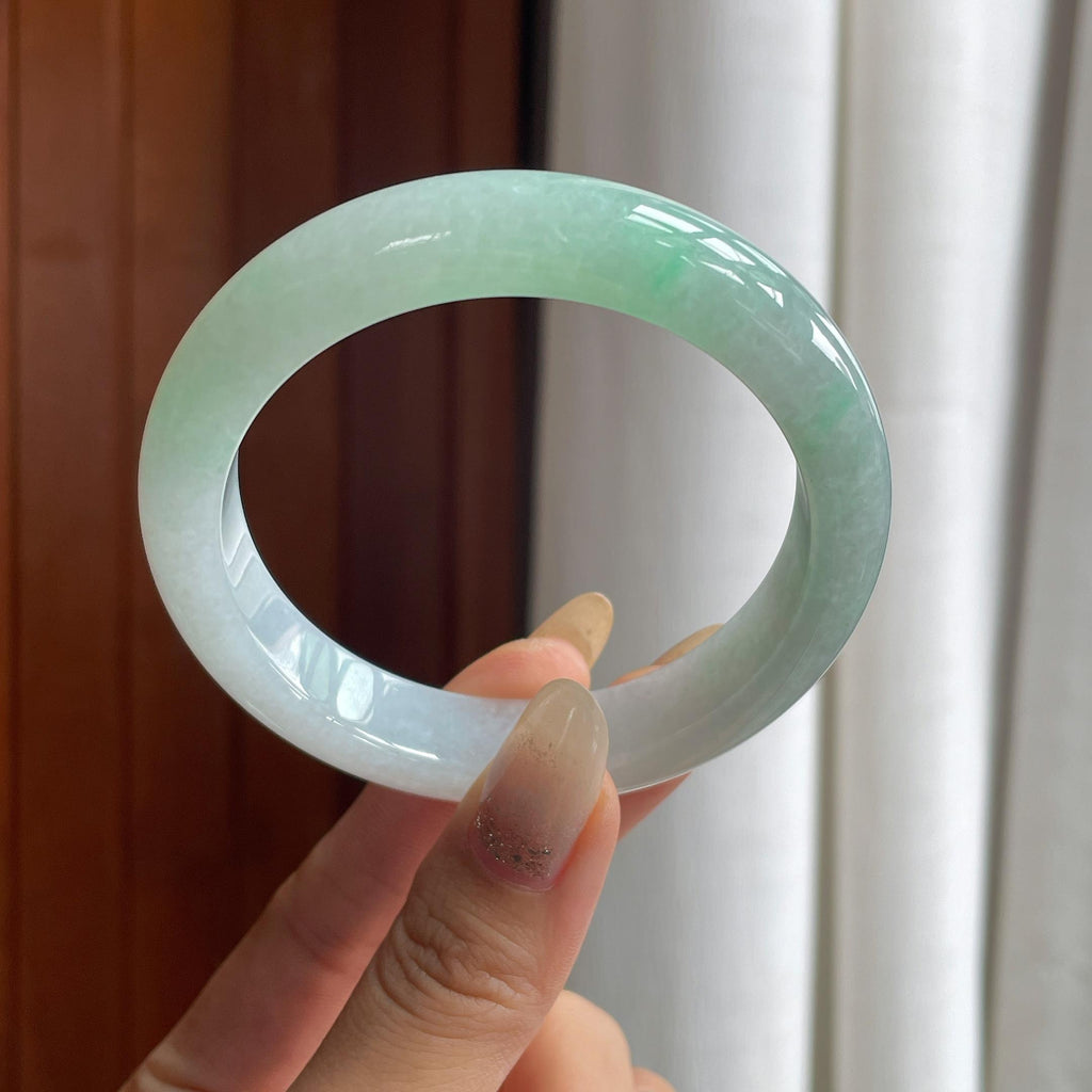 细糯飘花正圈平安镯 58圈 天然缅甸A货翡翠（yc487597）