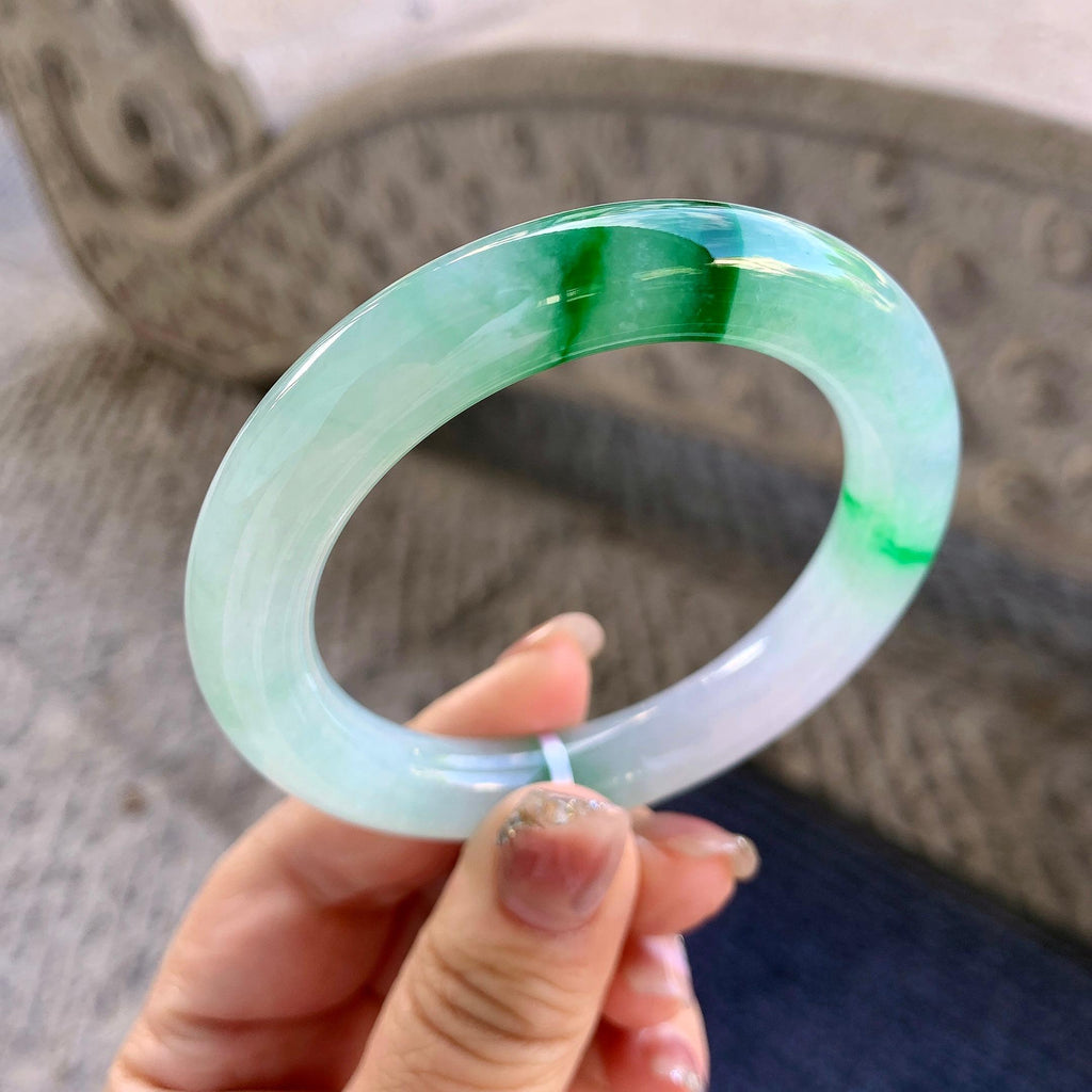糯冰种飘花圆条手镯（53.8mm）（yc290959）