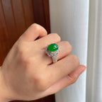 铜托冰种满绿翡翠蛋面（yc253142）