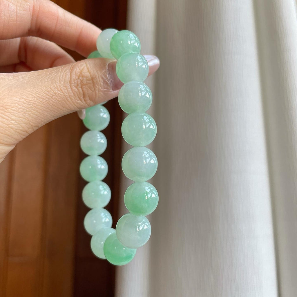 细糯冰飘绿花翡翠珠串手串（yc279900）