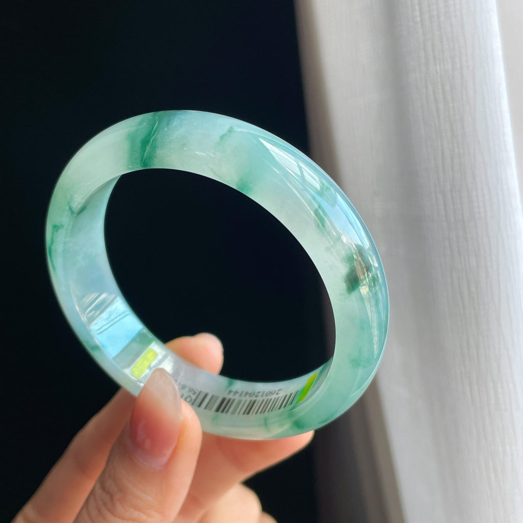 冰种飘花翡翠平安镯（56.5mm)（yc323144）