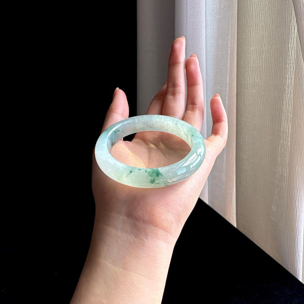 冰种飘花翡翠平安镯（53.2mm)（yc329527）