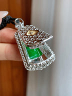 18k金镶糯冰满绿翡翠无事牌（yc241845）