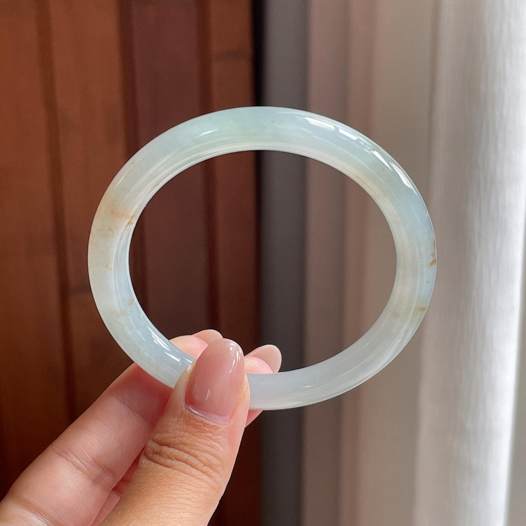 糯冰淡底色洒金圆条手镯 52圈 天然缅甸A货翡翠（yc506542）