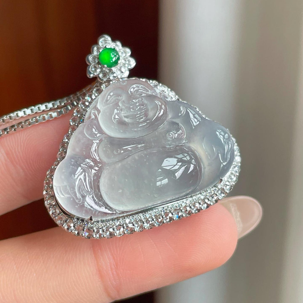 18k金镶冰种无色翡翠佛公（yc239363）