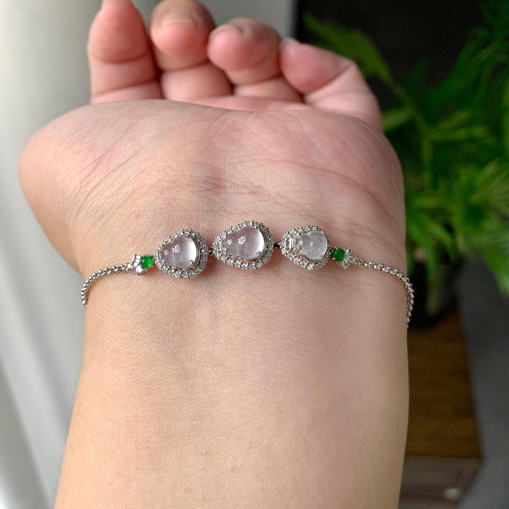 18K金钻镶糯冰种无色葫芦手链（yc215982）