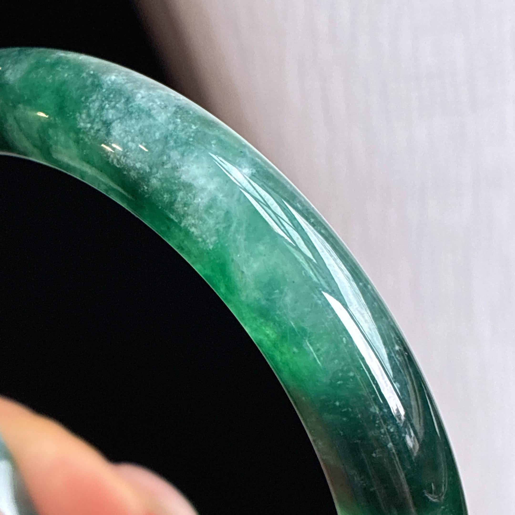 Vòng tay tròn bình an bằng ngọc phỉ thúy Myanmar tự nhiên loại A, màu hoa băng, kích thước 54