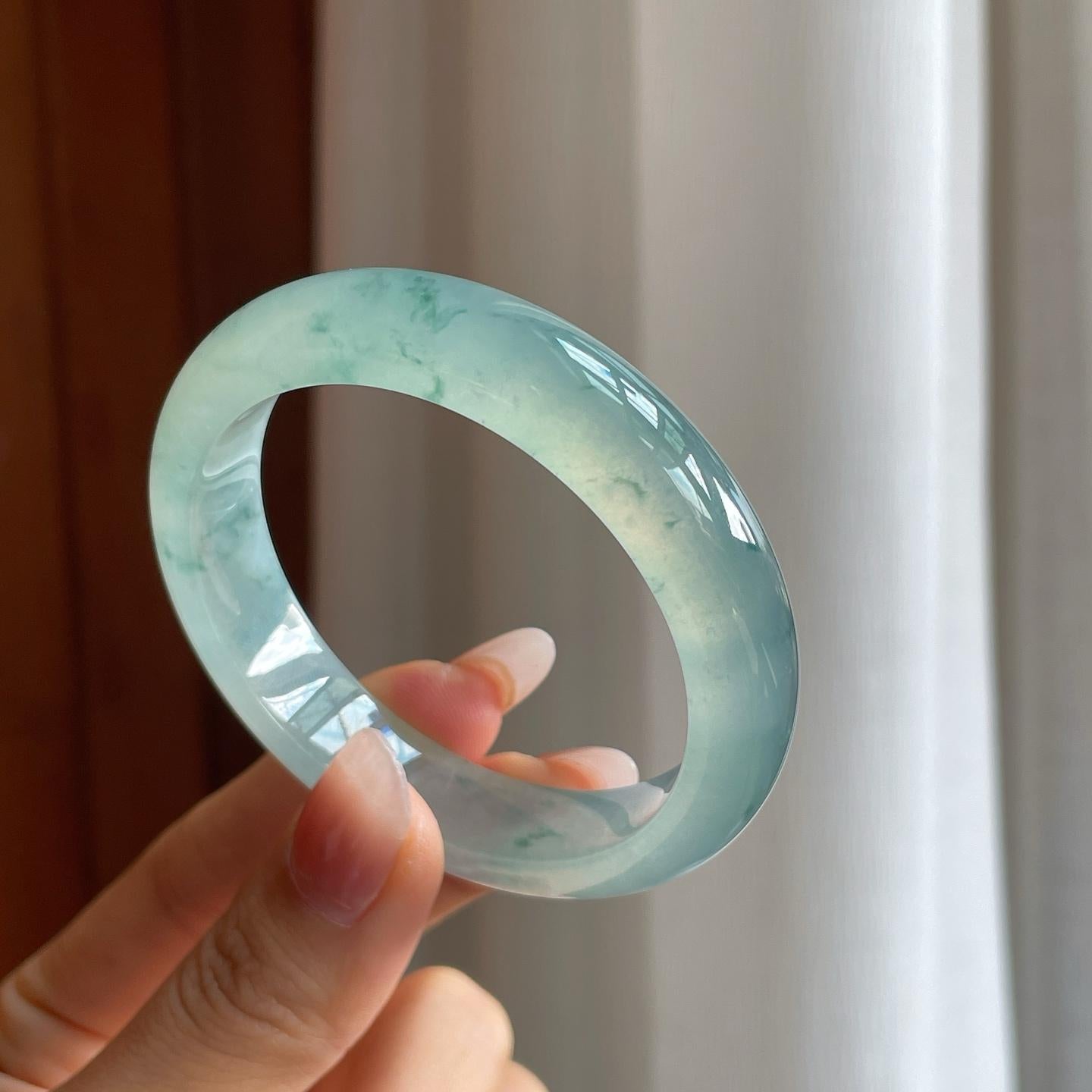 冰种飘花翡翠平安镯（53mm）（yc312334）