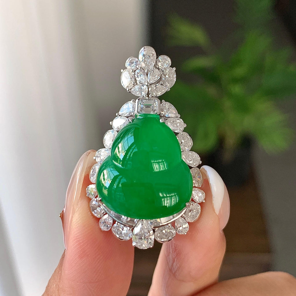 18k金钻镶糯冰种满绿葫芦吊坠（yc242675）