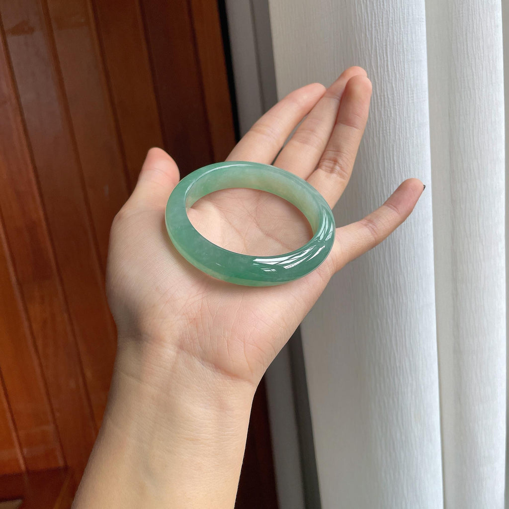 冰种湖水绿翡翠平安镯（54mm）（yc286524）