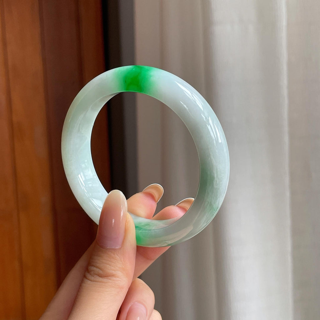 糯冰白底青翡翠平安镯（52.6mm)（yc414516）