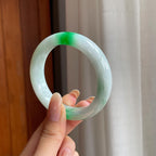 糯冰白底青翡翠平安镯（52.6mm)（yc414516）