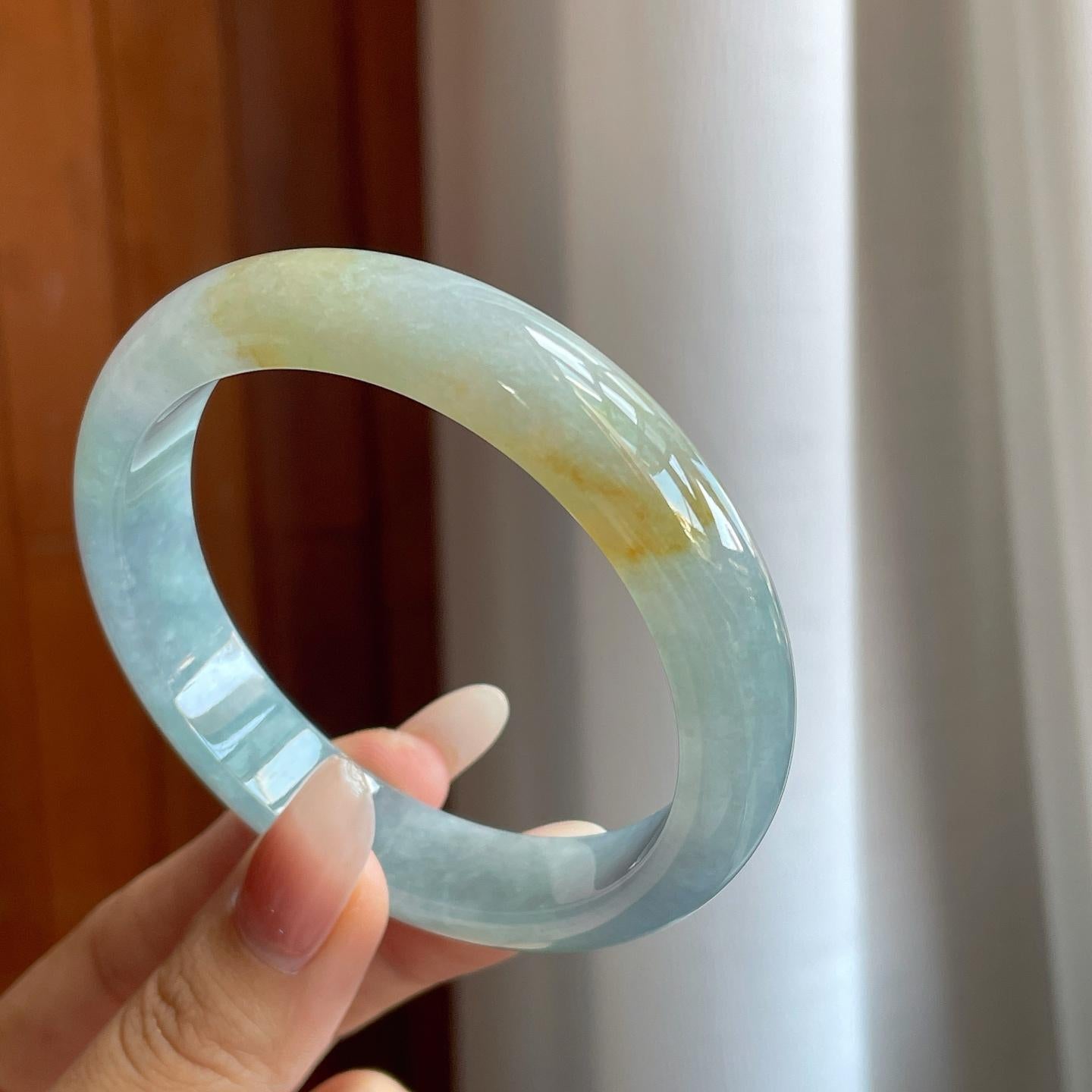 糯冰蓝底带黄翡翡翠平安镯（61mm（yc264144）