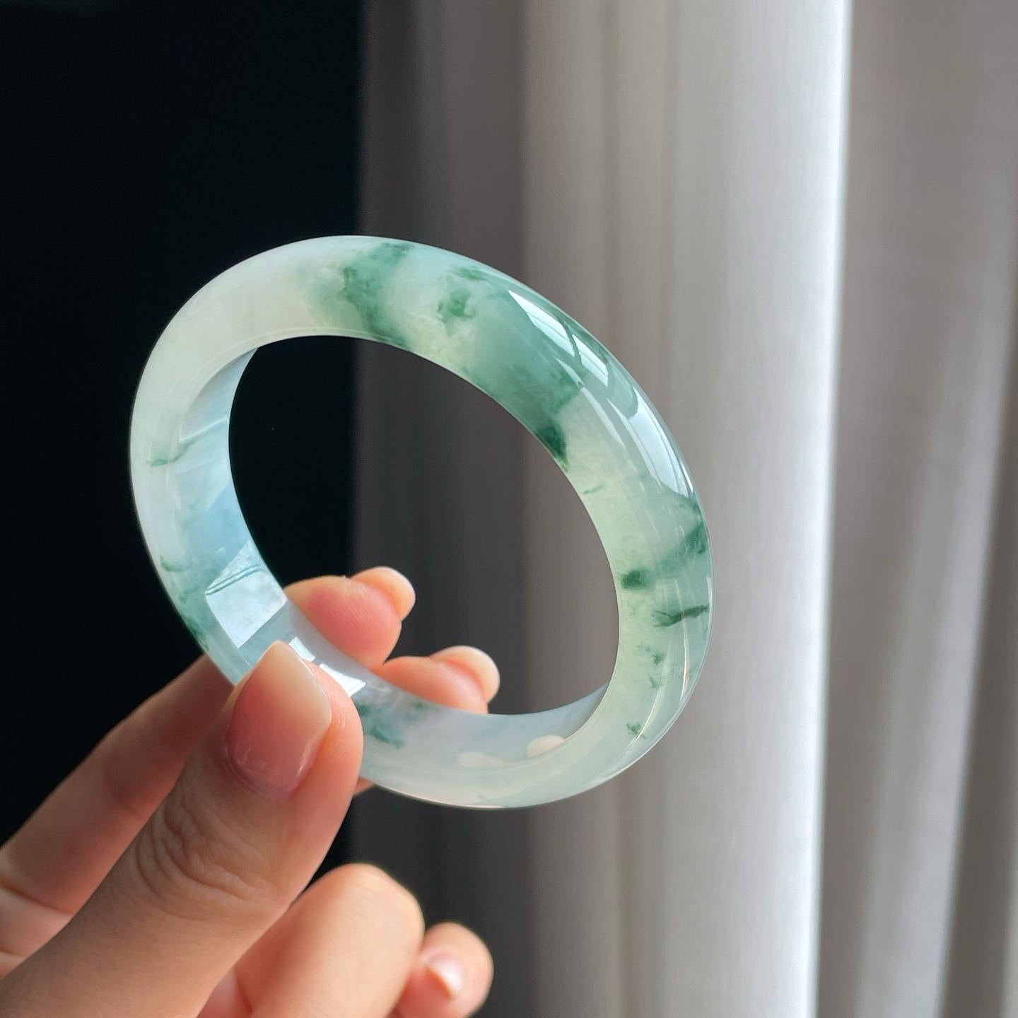 冰种飘花翡翠平安镯（53.2mm）（yc391225）