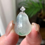 18K金钻镶糯冰种飘绿花福瓜吊坠  天然缅甸A货翡翠（yc430681）