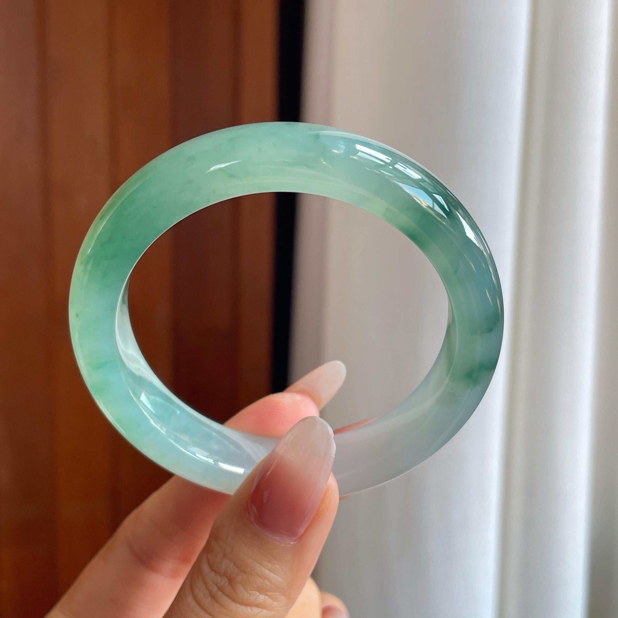 冰种飘花翡翠平安镯56mm（yc302420）