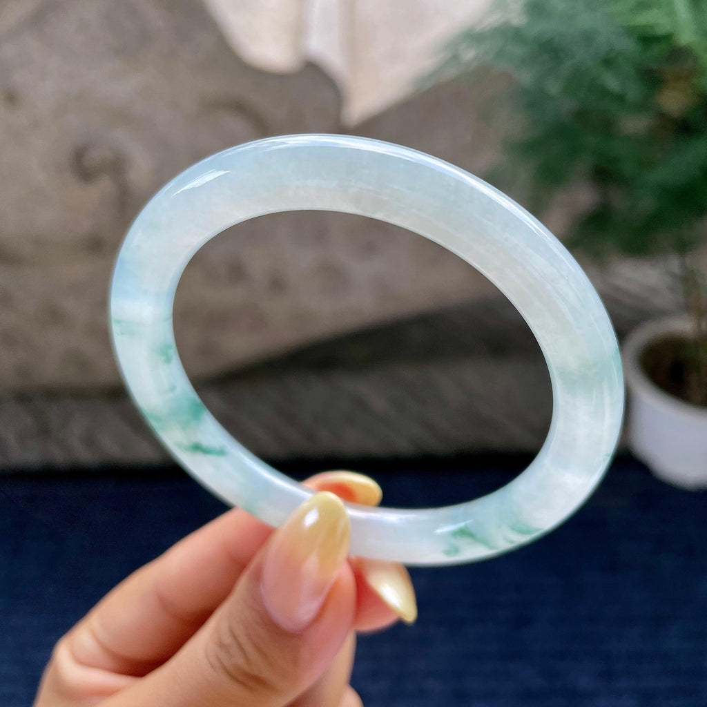 糯冰种飘花圆条手镯55.2圈 天然缅甸A货翡翠（yc483946）
