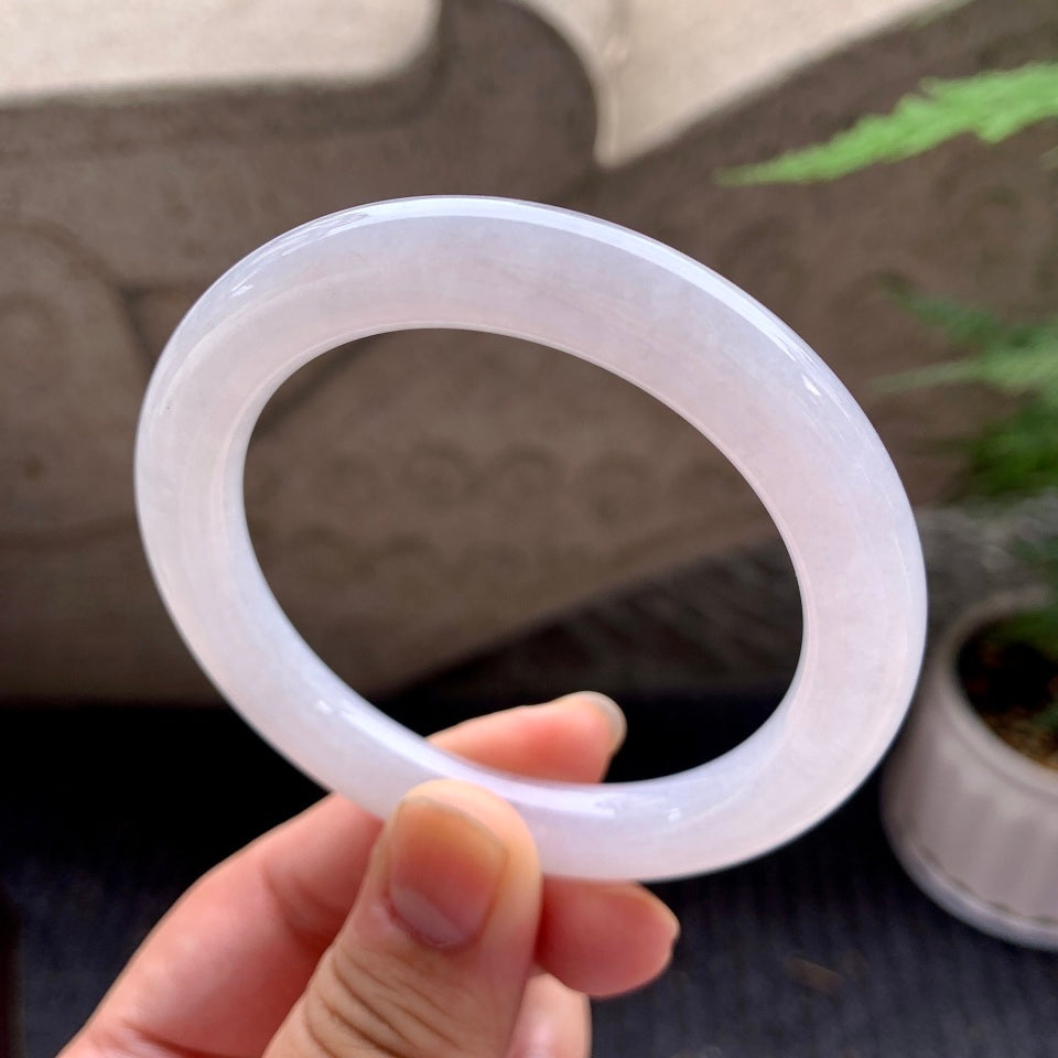 糯化无色翡翠圆条手镯（54.8mm）（TF06240001）