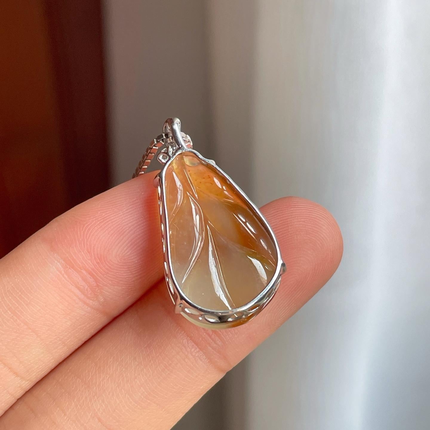 18k金镶糯冰黄翡翡翠叶子（yc247176）