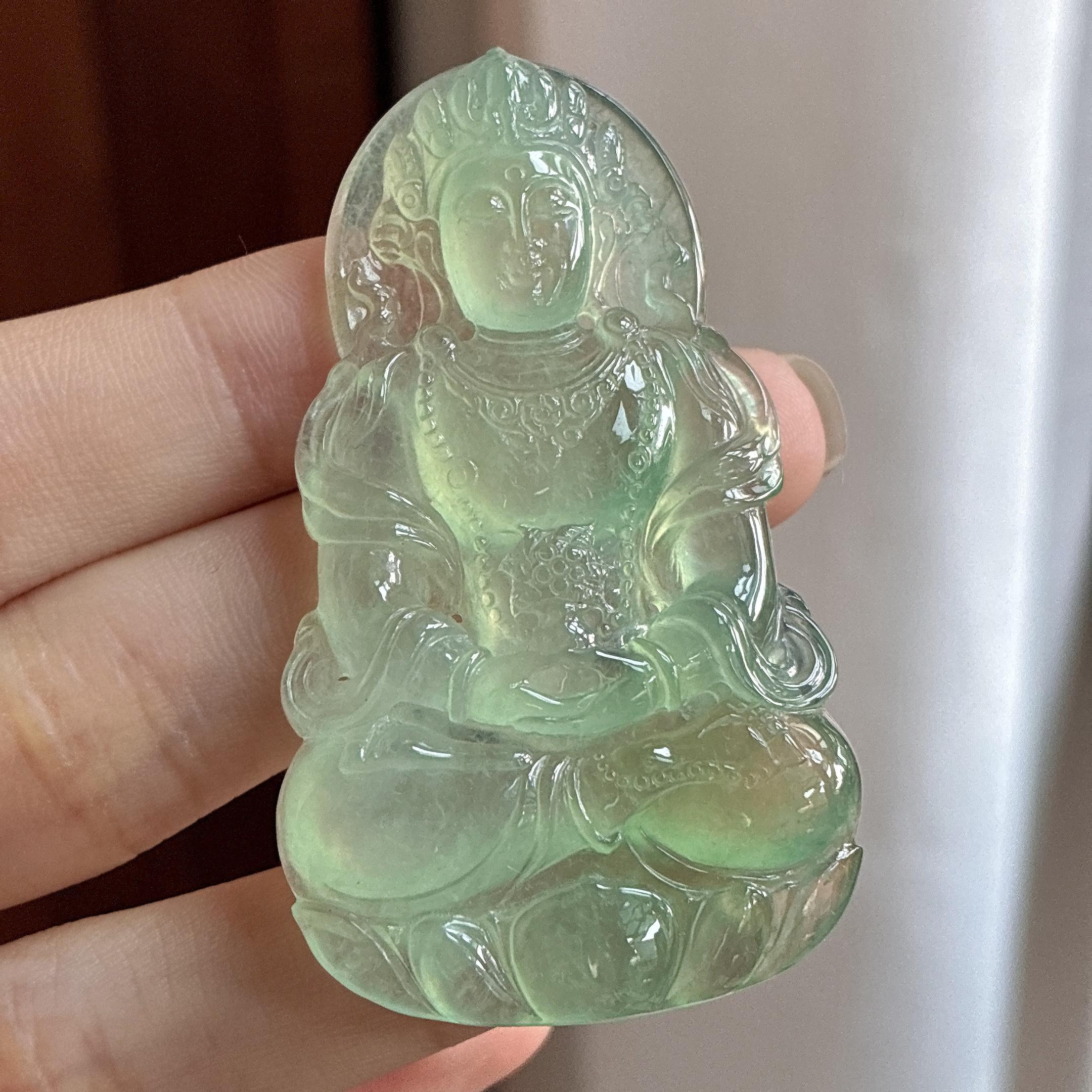 冰种晴水度母挂件 天然缅甸A货翡翠（yc484401）