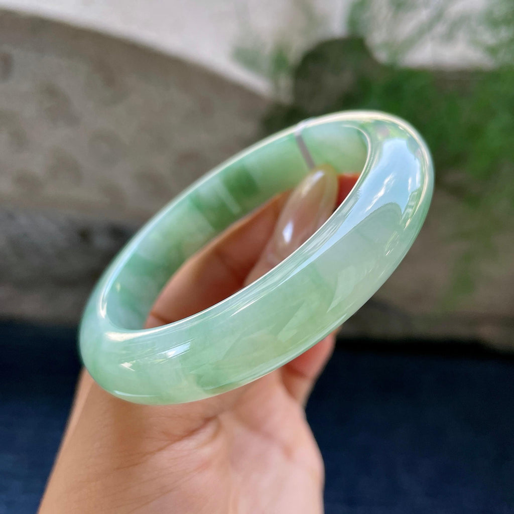 细糯种飘花正圈平安镯56.2圈 天然缅甸A货翡翠（yc466836）
