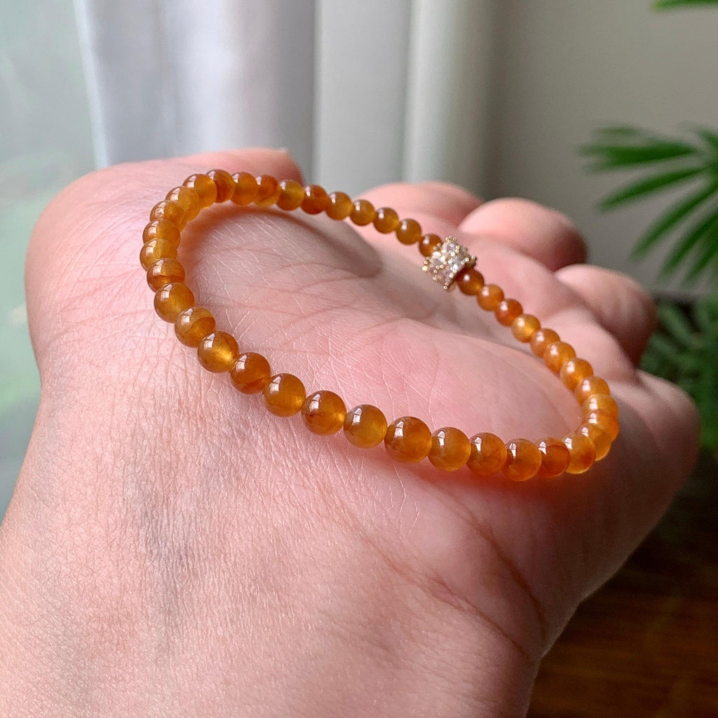 糯冰种红翡小米珠手串  天然缅甸A货翡翠（yc362135）