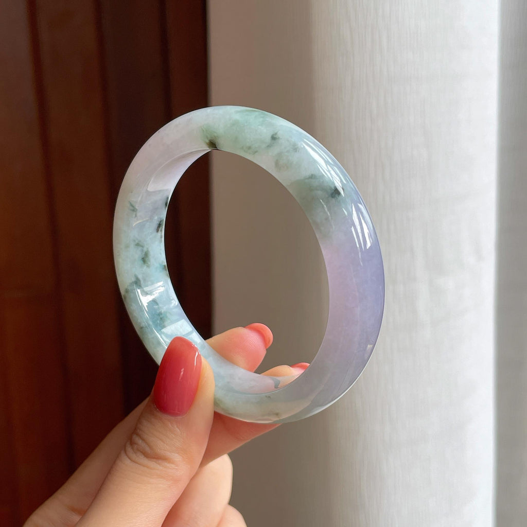 糯冰春带彩特色翡翠平安镯（56mm)（yc417332）