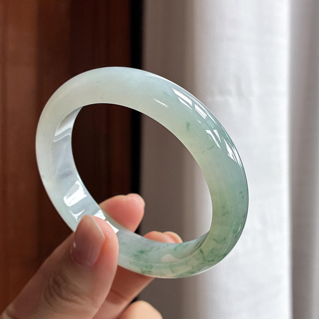 糯冰种飘花正圈平安镯56圈 天然缅甸A货翡翠（yc469562）