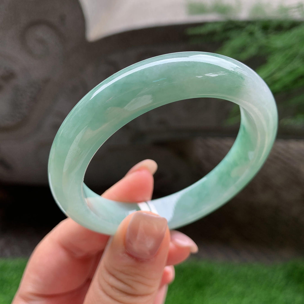 细糯种飘蓝花正圈平安镯  55.6圈口  天然缅甸A货翡翠（yc407875）