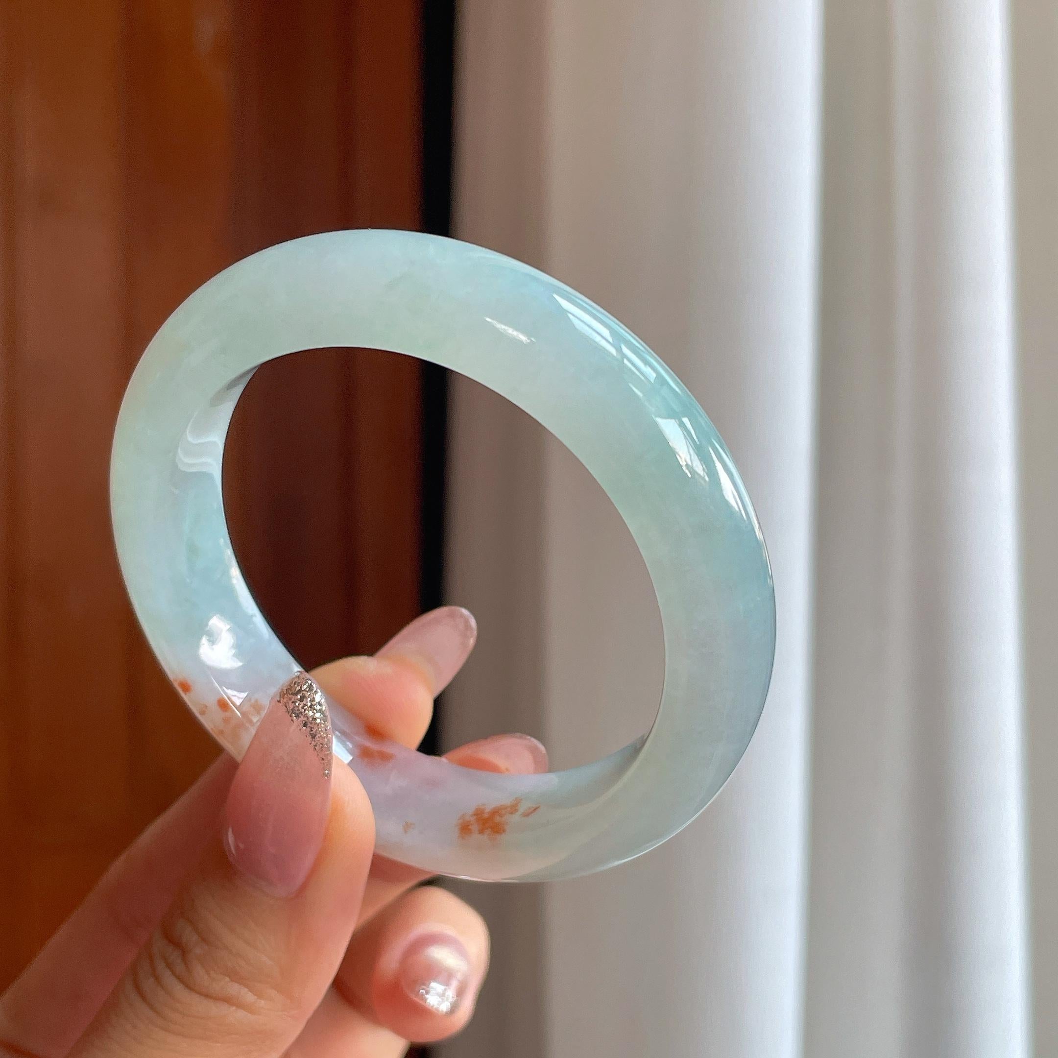 糯冰红翡特色翡翠平安镯（54mm）（yc356520）