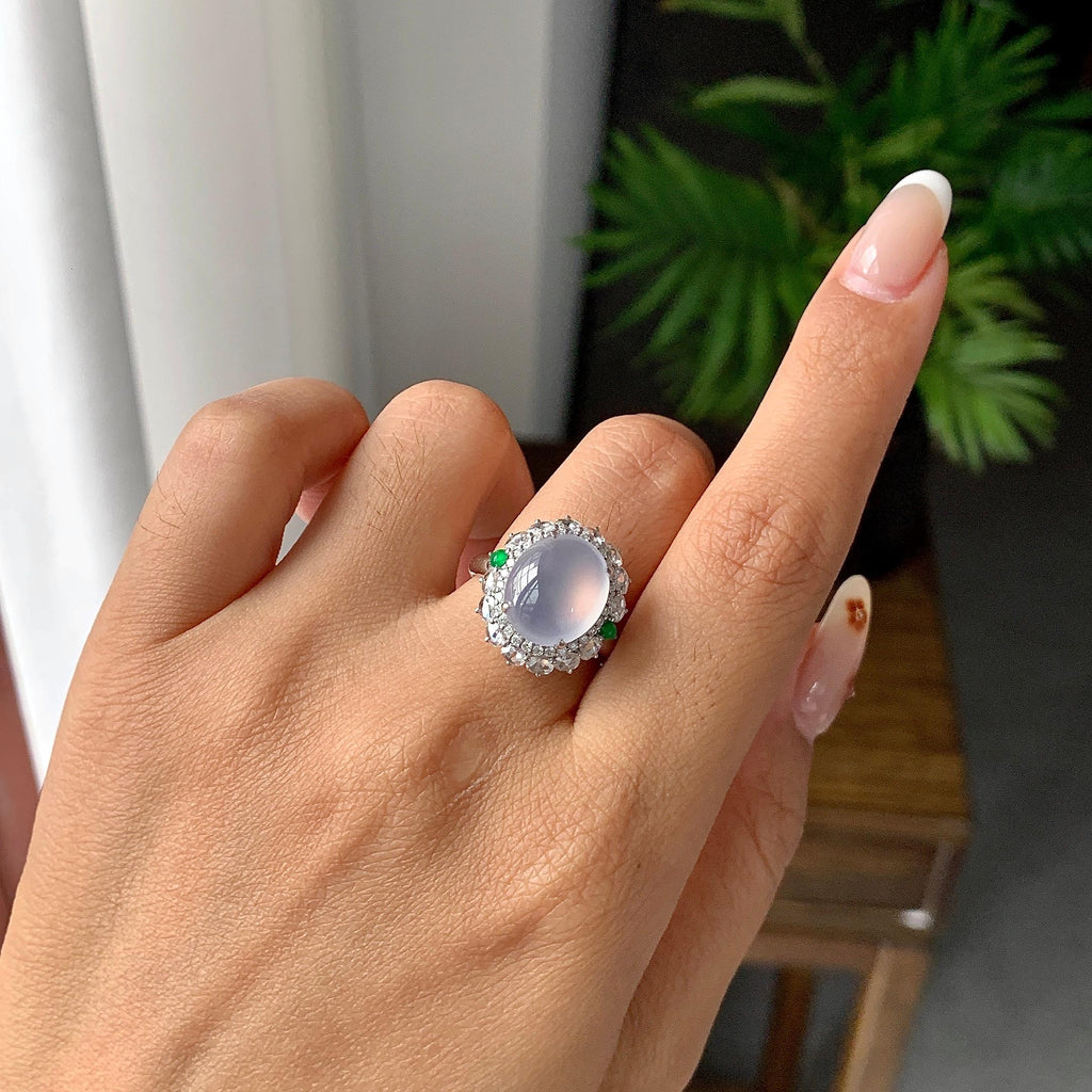 18K金钻镶冰种紫罗兰蛋面手链/吊坠/戒指（两件套）（yc252246）