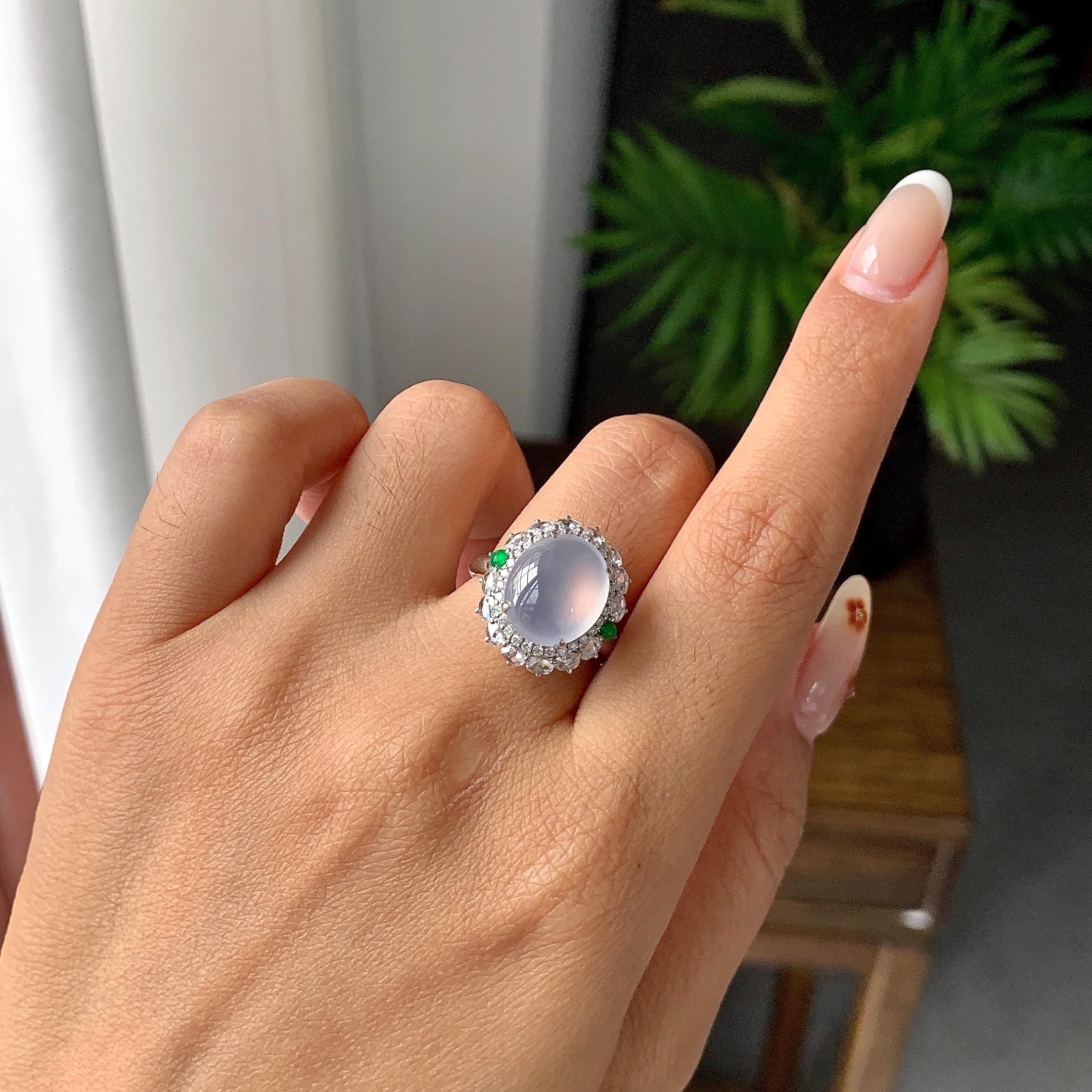 18K金钻镶冰种紫罗兰蛋面手链/吊坠/戒指（两件套）（yc252246）