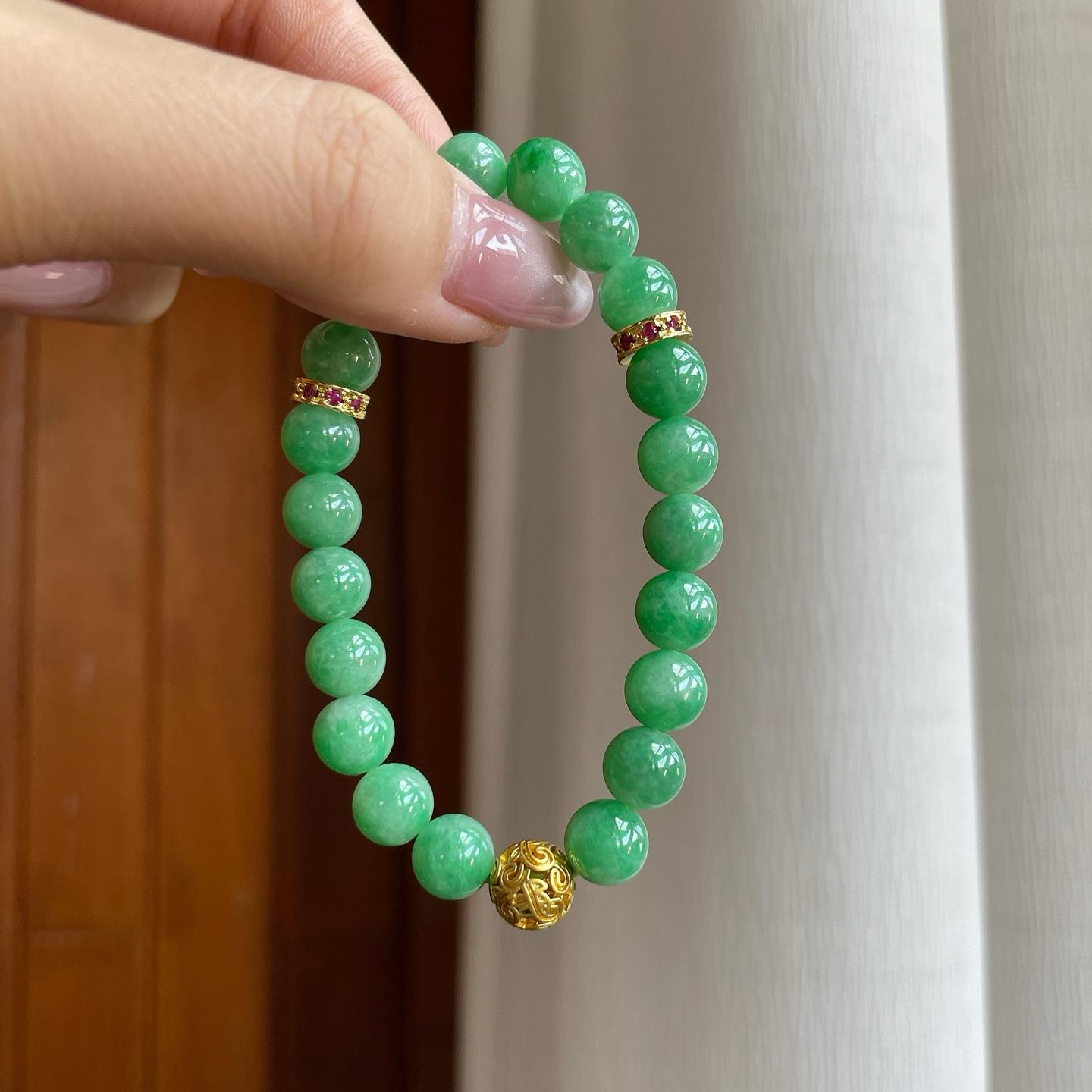 细糯冰果绿翡翠手串珠串（yc287978）