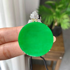 18K金钻镶冰种满绿无事牌吊坠（yc248218）