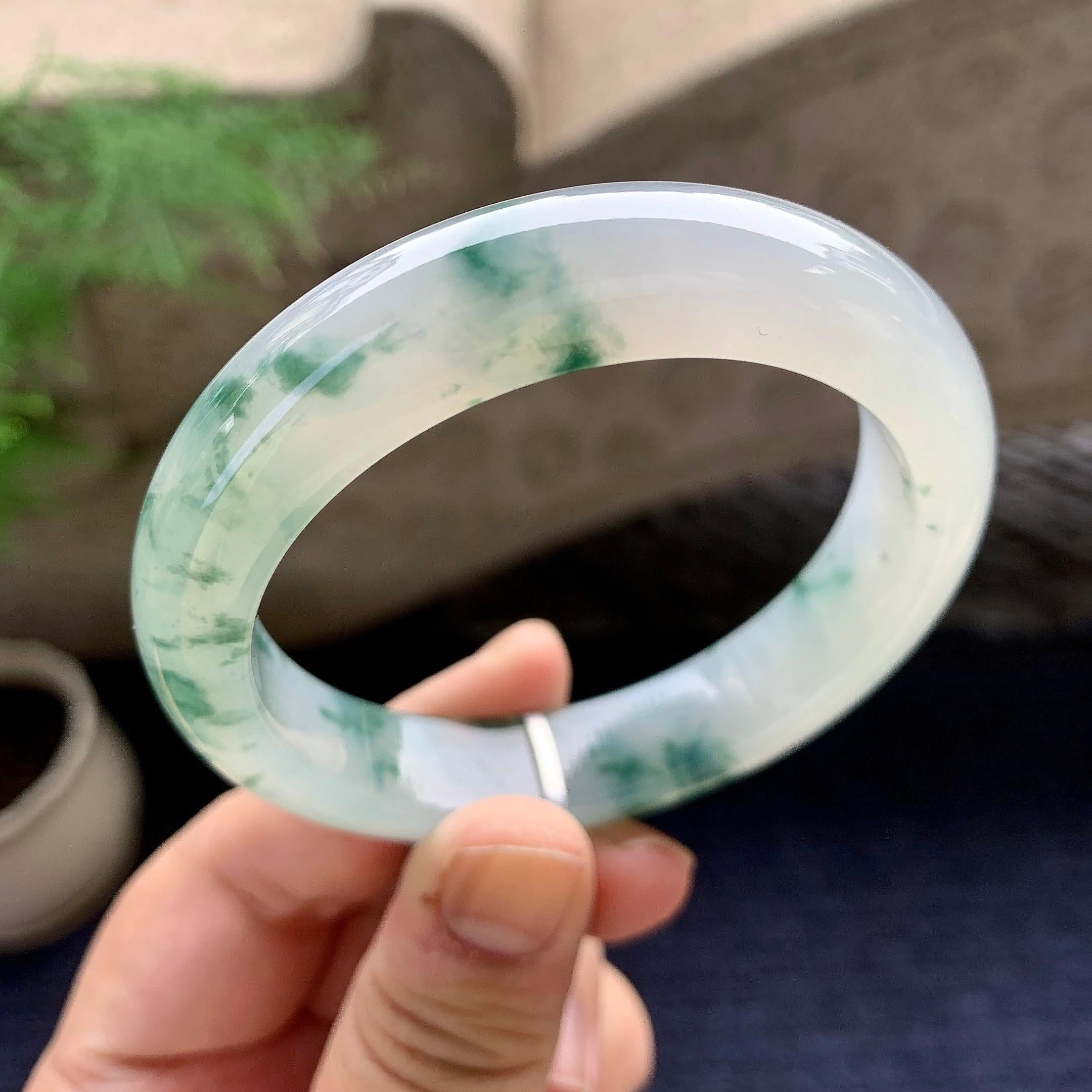 糯冰种飘花平安镯（55.8mm）（yc197611）