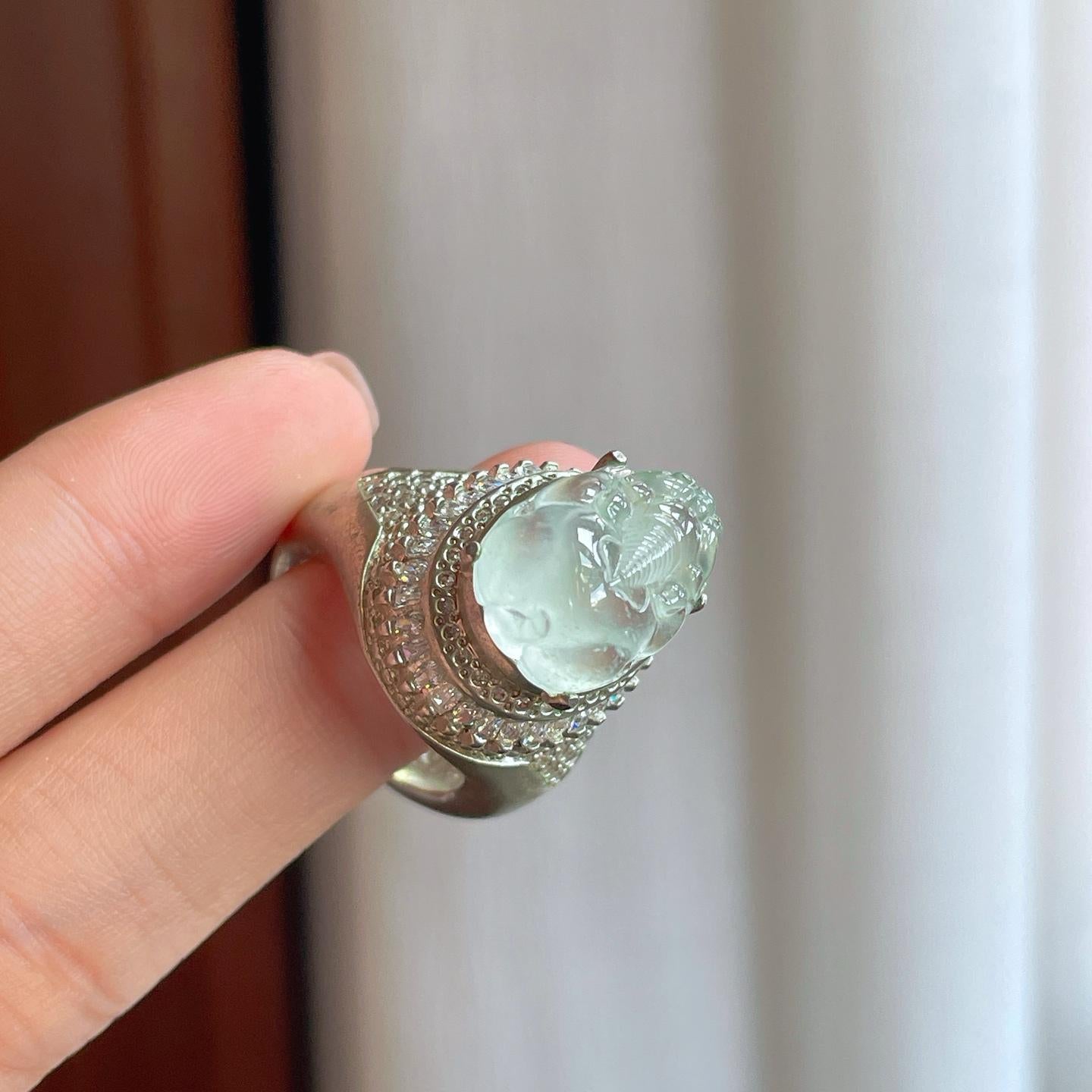 铜托冰玻种无色翡翠貔貅（yc278761）