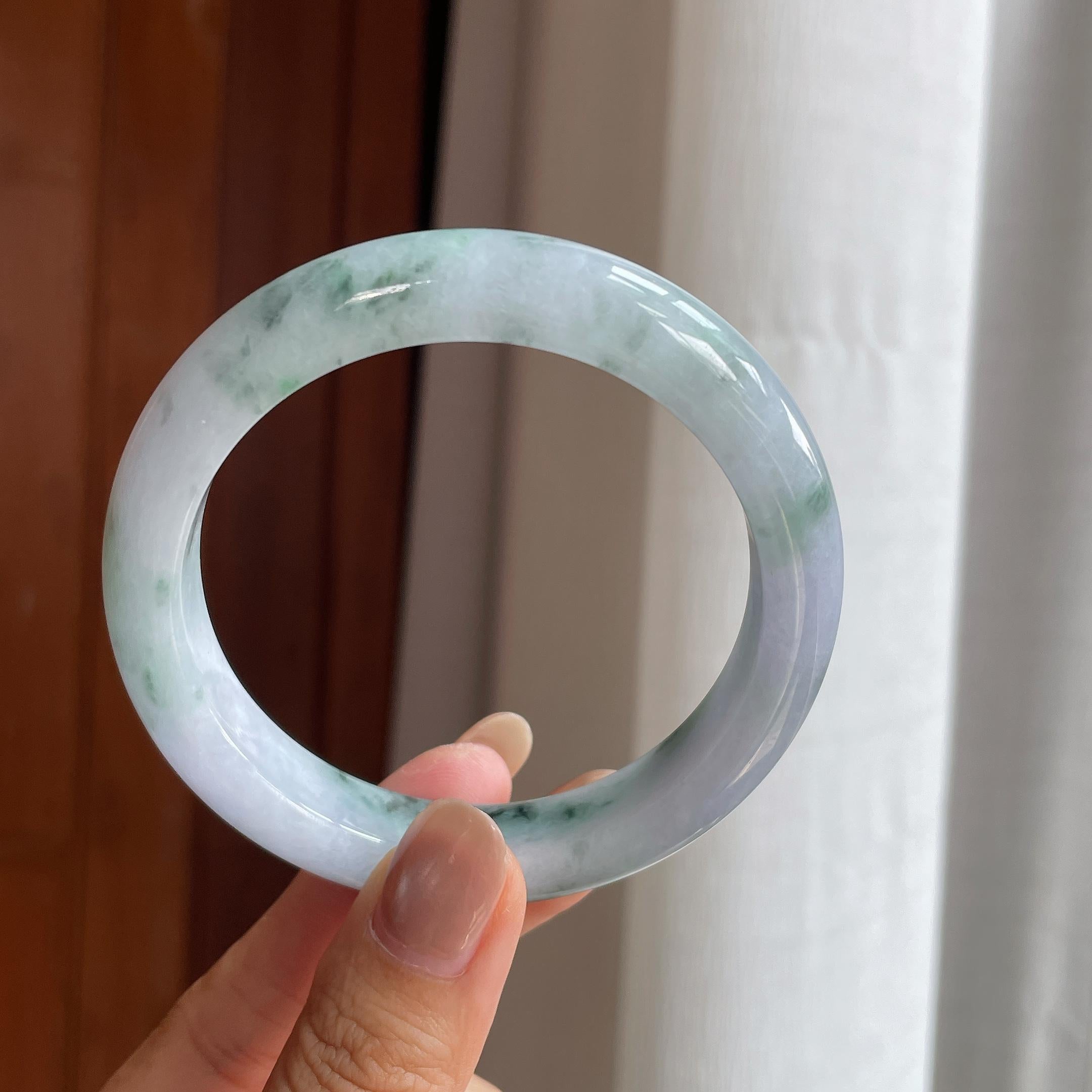 糯冰飘花翡翠平安镯(58.5mm)（yc415383）