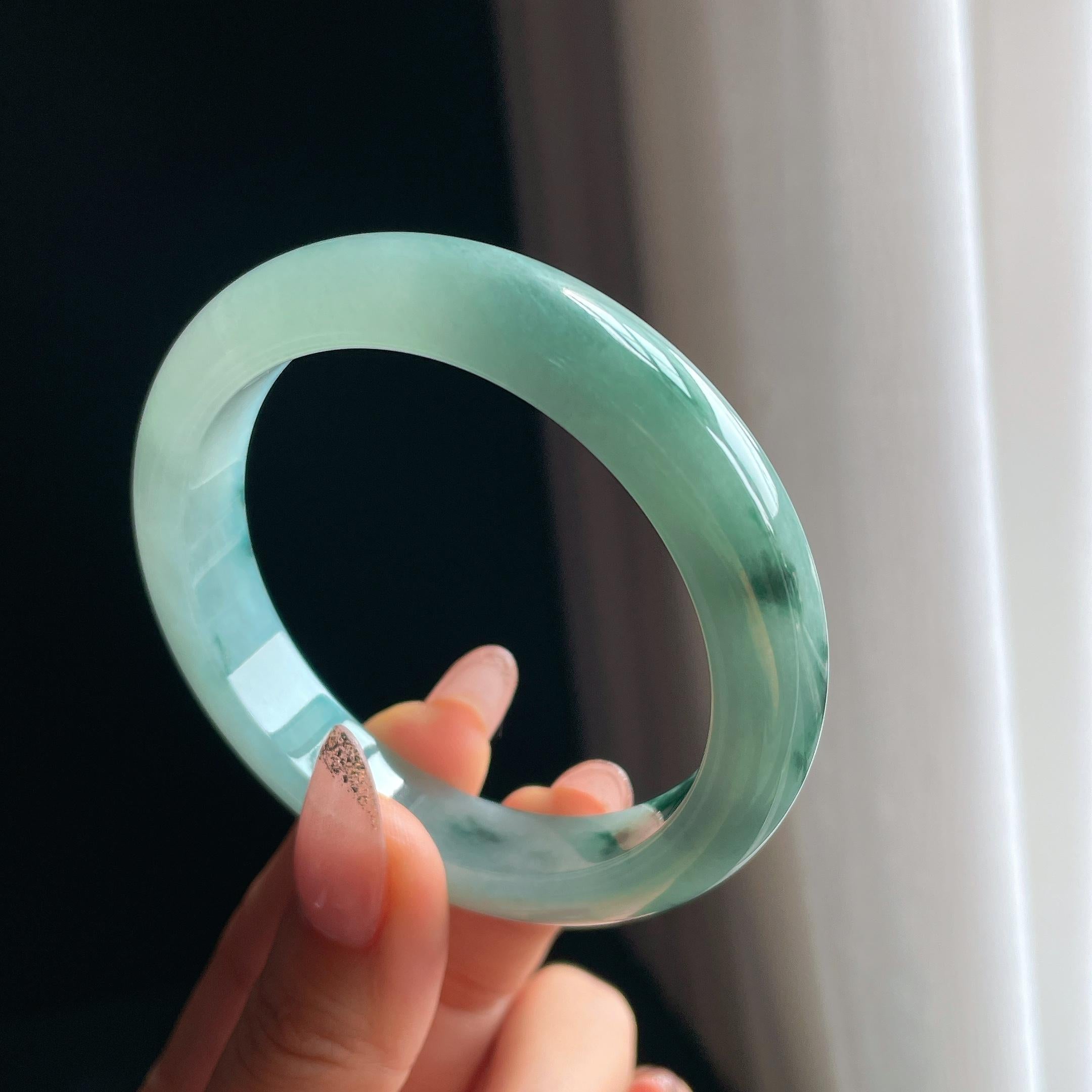 糯冰种飘水墨花翡翠平安镯（57.8mm)（yc348587）