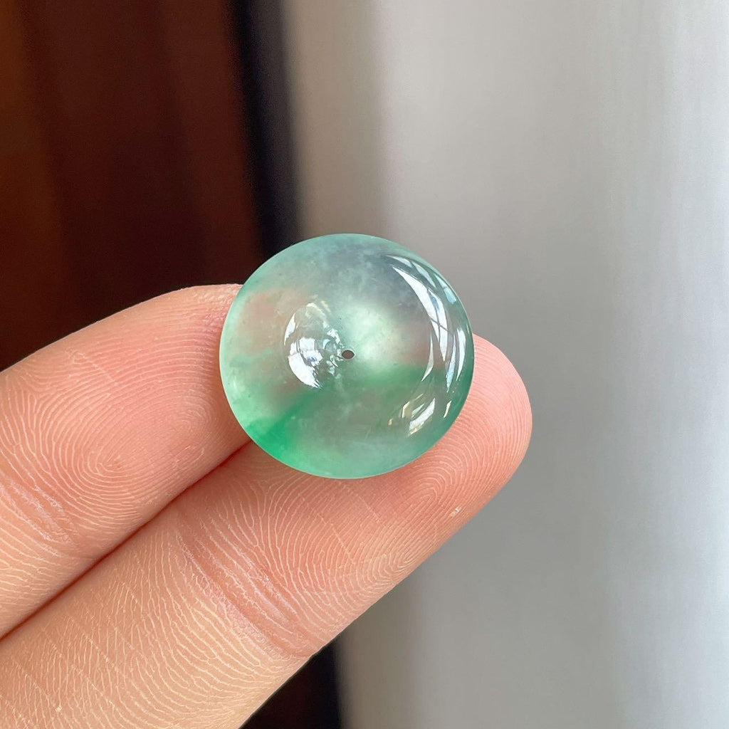 冰玻种飘绿花翡翠平安扣（yc313907）
