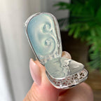 18K金钻镶冰种飘绿花如意吊坠 天然缅甸A货翡翠（yc399284）