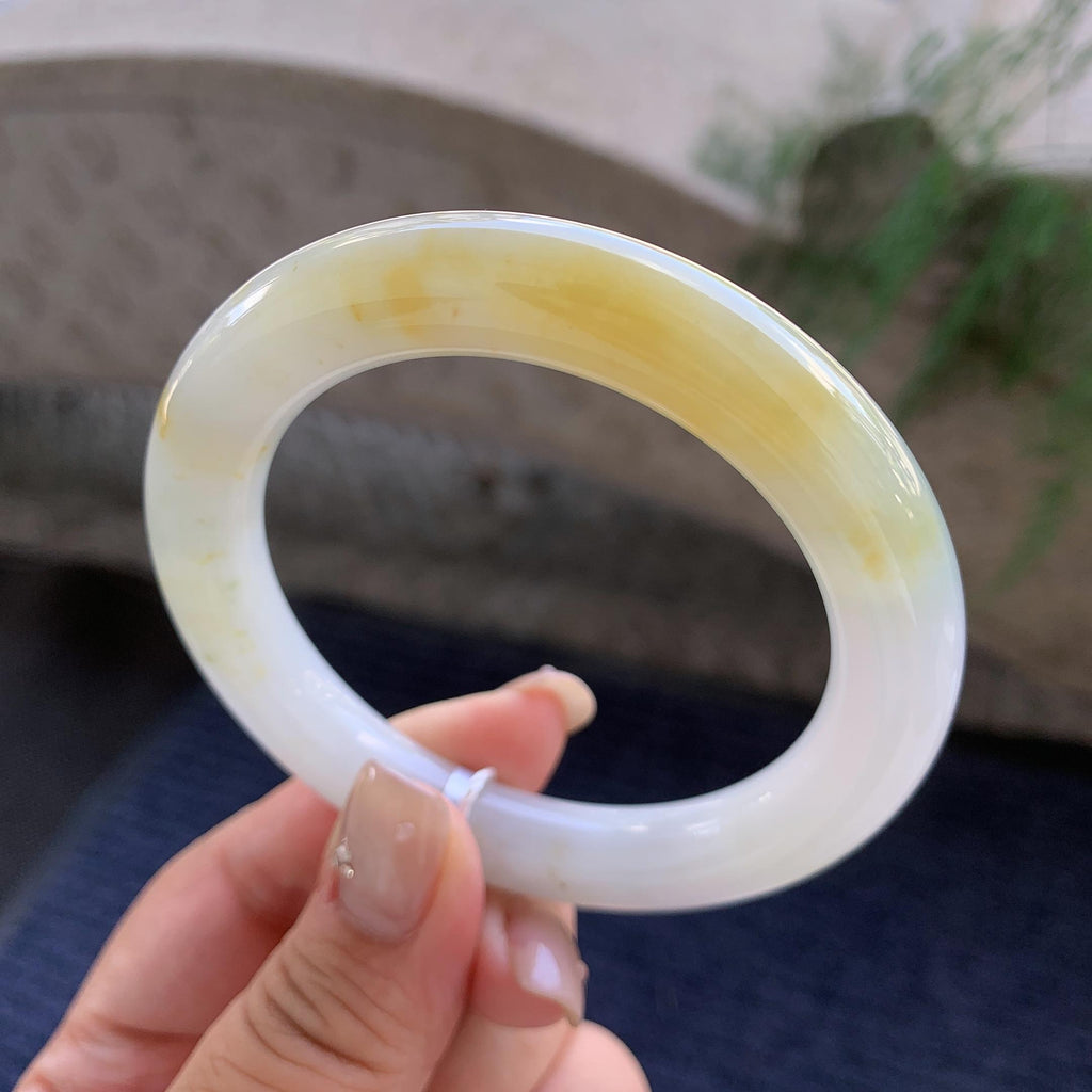 细糯种黄翡圆条手镯 56.3圈口 天然缅甸A货翡翠（yc466817）