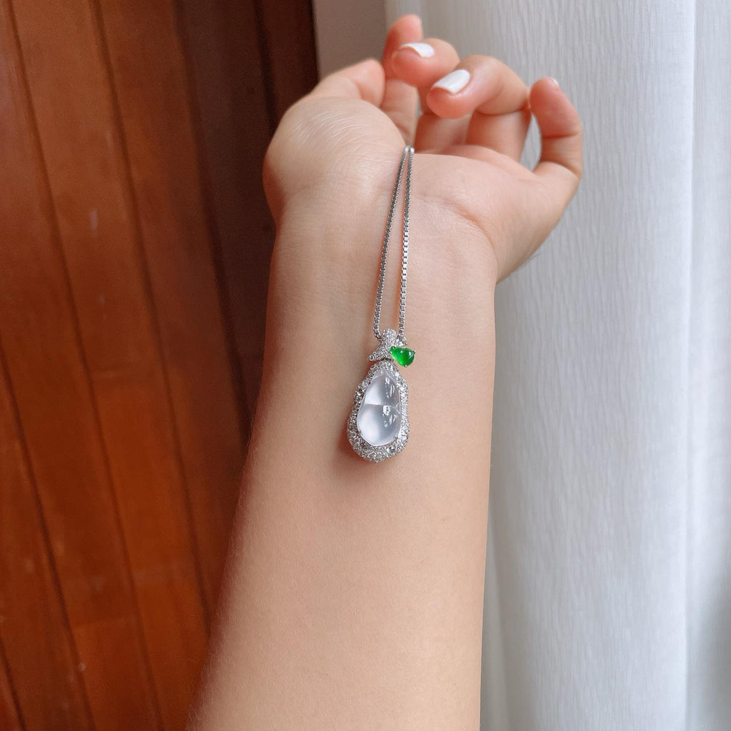 18k真金真钻镶玻璃种无色翡翠葫芦（yc247661）