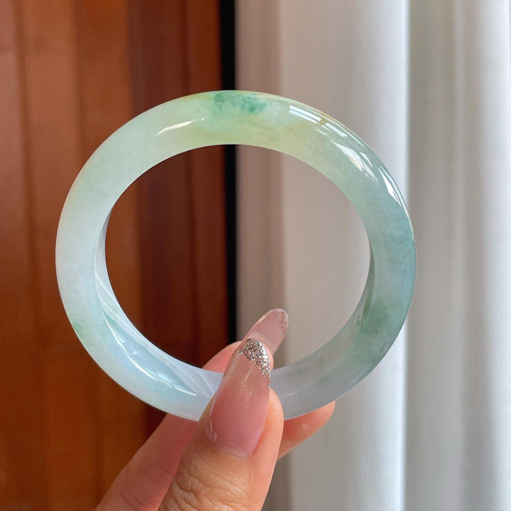 糯冰黄翡特色翡翠平安镯（56.3mm）（yc356564）