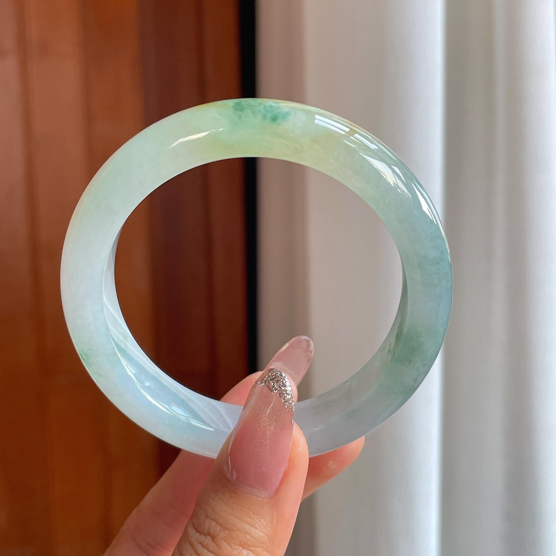 糯冰黄翡特色翡翠平安镯（56.3mm）（yc356564）