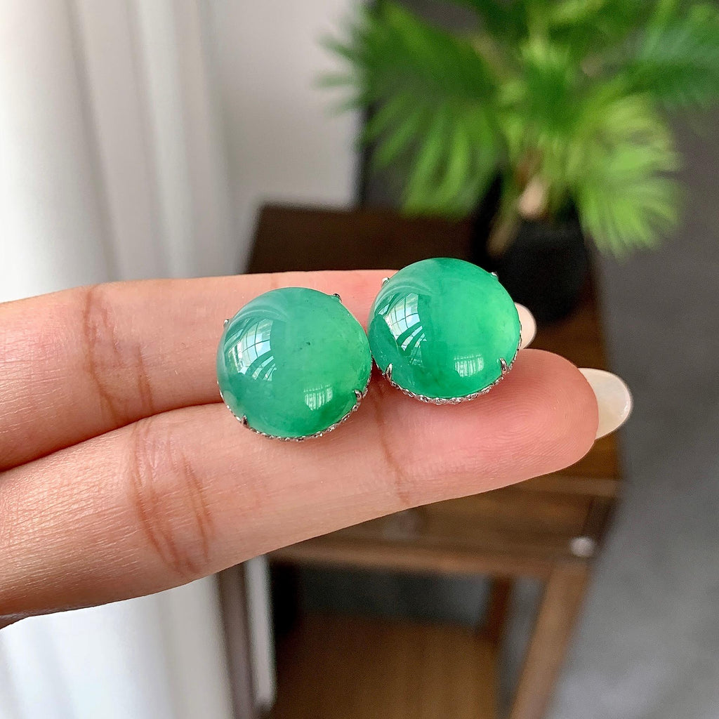 18K金镶糯冰种湖水绿蛋面耳钉（yc248202）