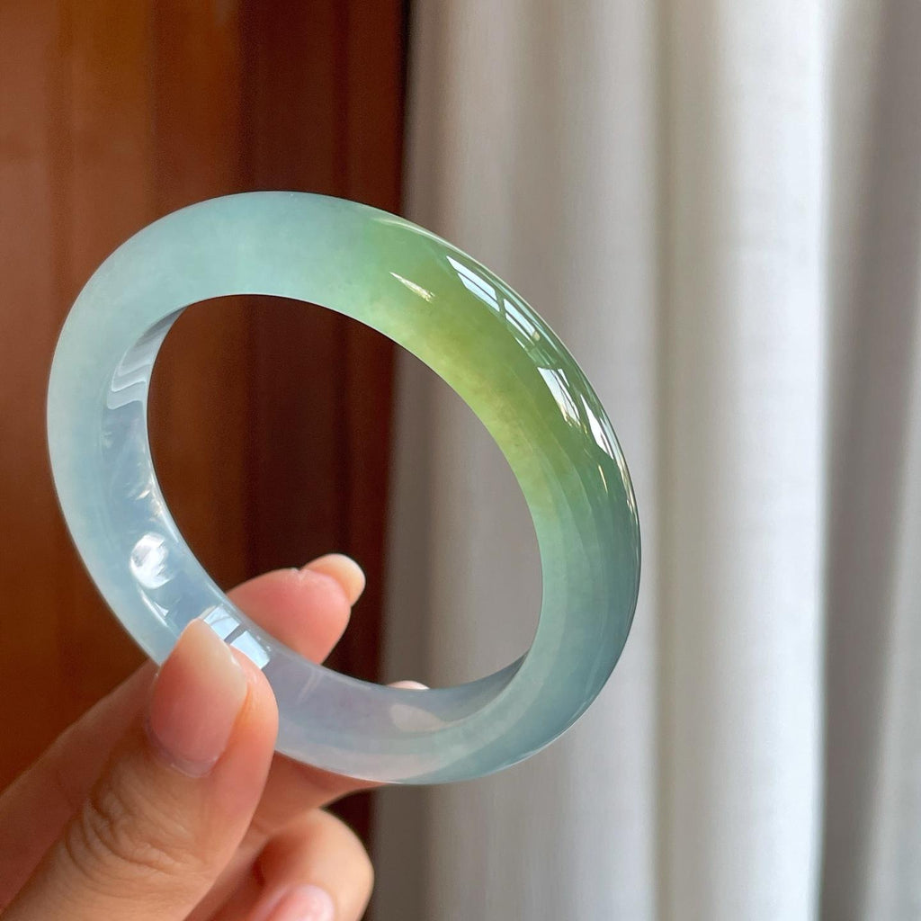 冰种蓝底黄翡翡翠平安镯（55.8mm）（yc396397）