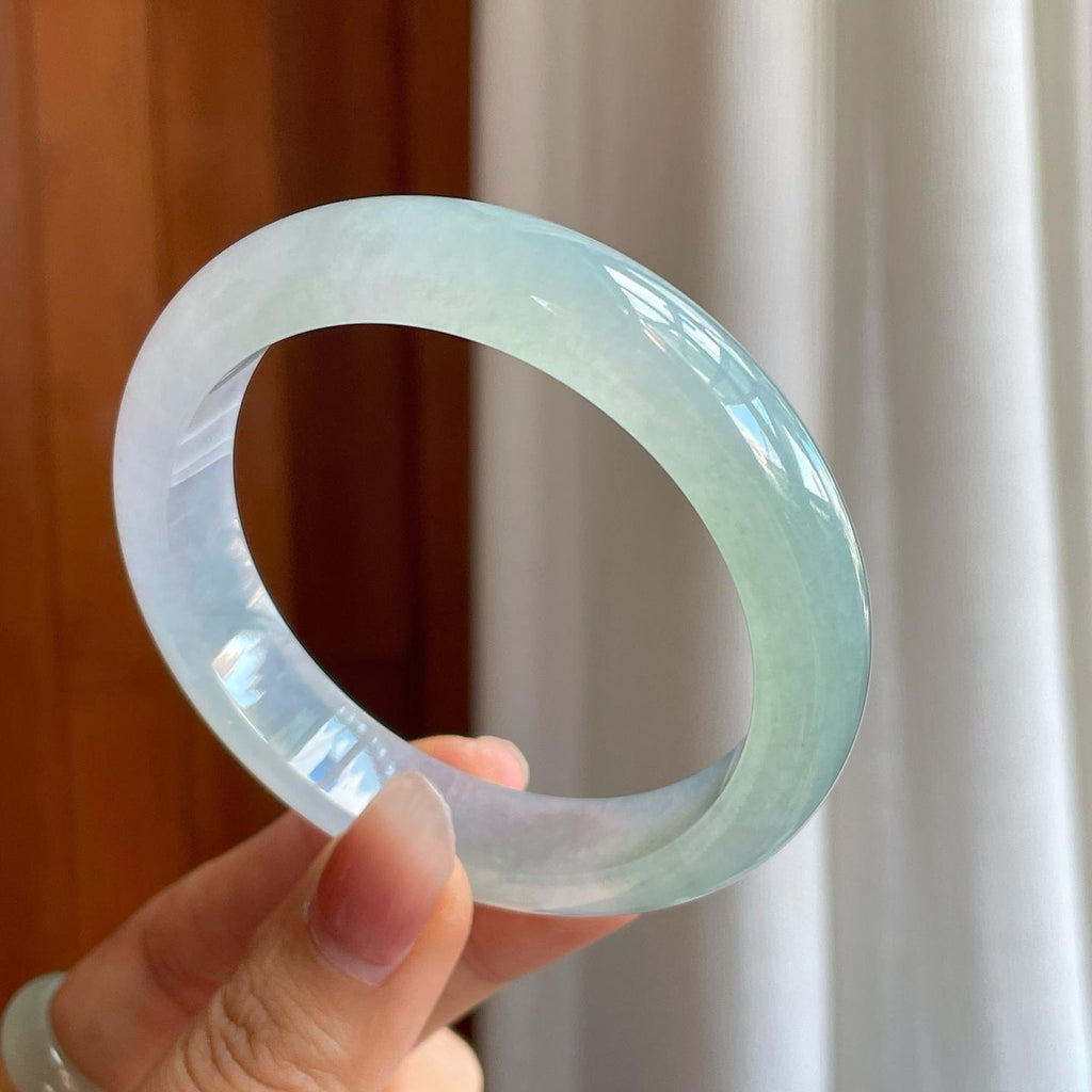 冰种淡春彩翡翠平安镯（57.8mm）（yc312967）