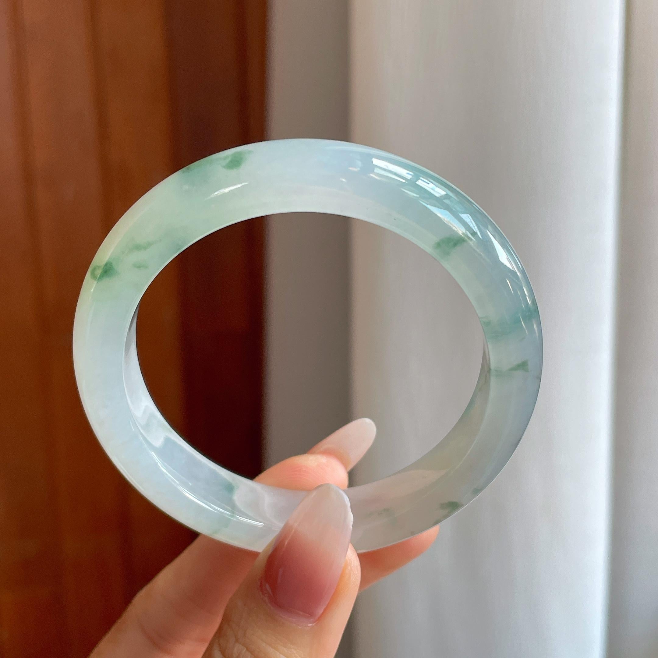 冰种飘花翡翠平安镯（55.6mm）（yc302432）