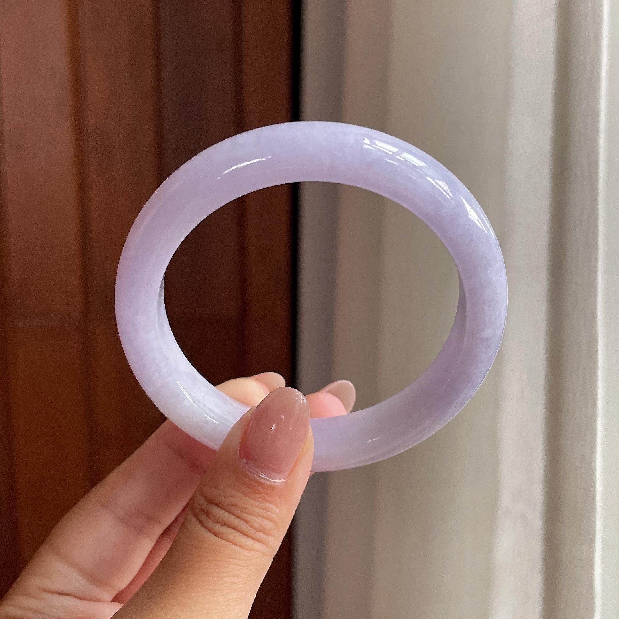小圈口 糯冰紫罗兰正圈平安镯 52圈 天然缅甸A货翡翠（yc522176）